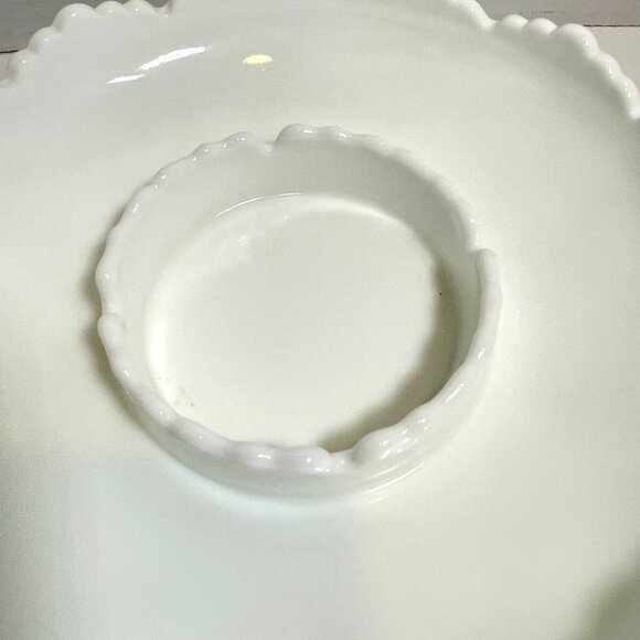 Vintage Fenton Hobnail Scalloped Edge Milk Glass Serving Dish with Center Divide - Picture 3 of 9